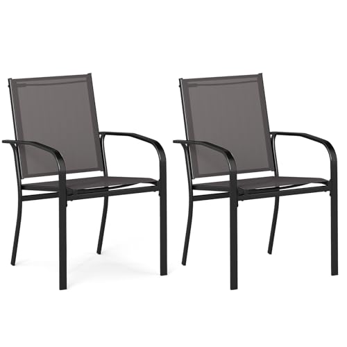 GIANTEX 2/4er Gartenstühle Stapelbar, Essstühle mit Hochlehner & Armlehnen, Balkonstühle mit Metallrahmen, Atmungsaktives Material, Stühlr für Garten Terrasse Balkon, 62,5 x 58,5 x 90 cm (2) von GIANTEX
