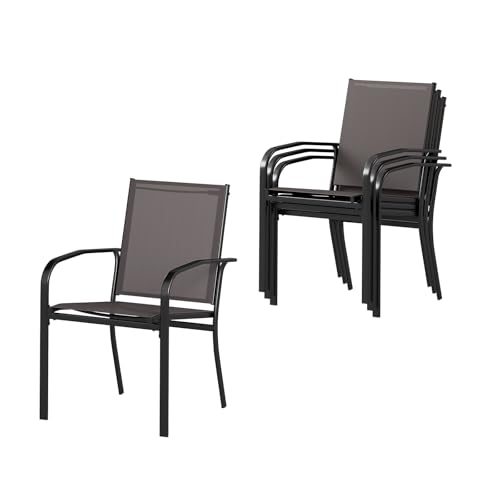 GIANTEX 2/4er Gartenstühle Stapelbar, Essstühle mit Hochlehner & Armlehnen, Balkonstühle mit Metallrahmen, Atmungsaktives Material, Stühlr für Garten Terrasse Balkon, 62,5 x 58,5 x 90 cm (4) von GIANTEX