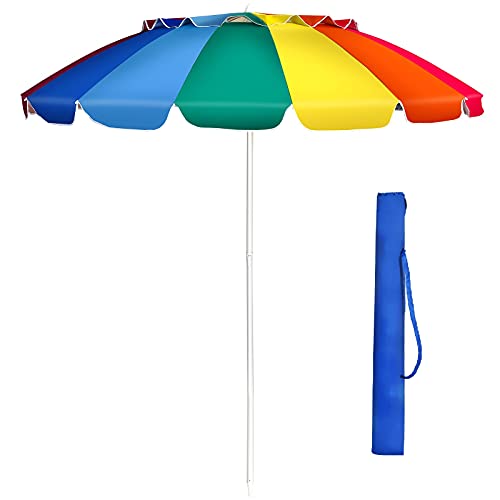 GIANTEX 243 cm Sonnenschirm, Strandschirm mit Verankerung, neigbarer Gartenschirm Terrassenschirm, Marktschirm mit Tragetasche, Schirm rund Sonnenschutz UV50+ (Bunt) von GIANTEX