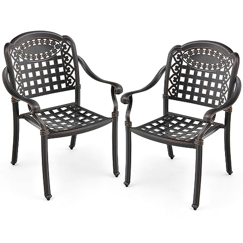 GIANTEX 2er Set Aluminium Druckguss Gartenstuhl Stapelstuhl mit Armlehne, verstellbare Füße, Metallsessel für Garten, Hof, Balkon, Poolrand, Bronze/Weiß GIANTEX 2er Set Aluminium Druckguss Gartenstuhl Stapelstuhl mit Armlehne, verstellbare Füße, Metallsessel für Garten, Hof, Balkon, Poolrand, Bronze/Weiß von GIANTEX