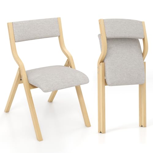 GIANTEX 2er Set Esszimmerstühle, Holz Klappstühle mit gepolstertem Sitz, Küchenstühle für Hochzeit, Party, 48 x 60 x 78 cm (Natur) von GIANTEX