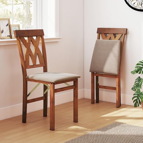 GIANTEX 2er Set Esszimmerstühle klappbar, Küchenstühle mit Gummiholzbeinen, Gepolsterte Wohnzimmerstühle, Klappstühle Essstühle bis 150 kg Belastbar, Polsterstuhl Armlose Akzentstühle 41 x 53 x 91 cm von GIANTEX