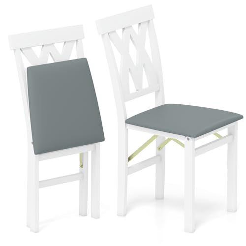 GIANTEX 2er Set Esszimmerstühle klappbar, Küchenstühle mit Gummiholzbeinen, Gepolsterte Wohnzimmerstühle, Klappstühle Essstühle bis 150 kg Belastbar, Polsterstuhl Armlose Akzentstühle (Weiß) von GIANTEX