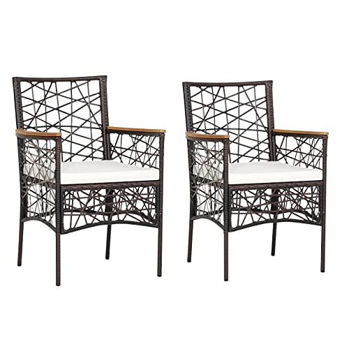 GIANTEX 2er Set Gartenstuhl Garten Essstuhl Polyrattan, Rattanstuhl Balkonstuhl Terrassenstuhl mit Kissen, Gartensessel Sessel Stuhl ergonomisch mit Lehnen, bis 160 kg belastbar, für Balkon Garten von GIANTEX