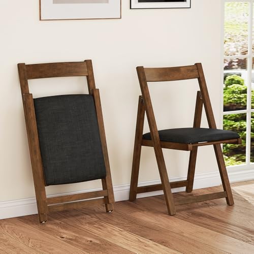 GIANTEX 2er Set Klappstühle, Stühle mit gepolstertem Sitz, Rückenlehne, Esszimmerstühle aus Gummibaumholz, platzsparende Küchenstühle für Küche, Wohnzimmer von GIANTEX