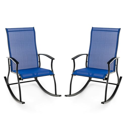 GIANTEX 2er-Set Schaukelstühle für den Garten, Outdoor-Schaukelstühle mit ergonomischer Rückenlehne und atmungsaktivem Sitz, verschleißfestes Gewebe, für Terrasse, Hof, Pool, Blau von GIANTEX