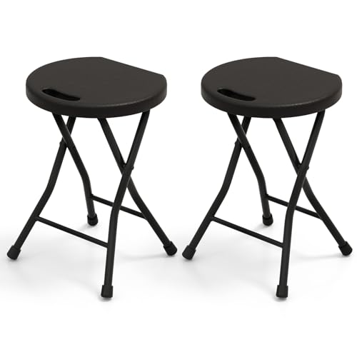 GIANTEX 2er-Set klappbare Hocker, tragbare Sitzhocker mit Metallrahmen & eingebautem Griff, wasserfester Kunsthocker, Leichter Sitz für Innen- & Außenbereiche von GIANTEX