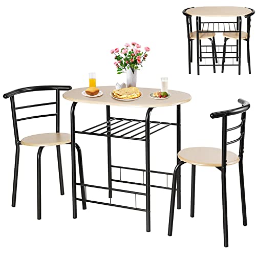 GIANTEX 3 TLG. Essgruppe Esstisch mit 2 Stühlen, Esszimmergruppe Kleiner Küchentisch Set für 2 Personen, Esszimmer Tisch mit Ablage, Bistro-Set Sitzgruppe Platzsparend (Natur+Schwarz) von GIANTEX