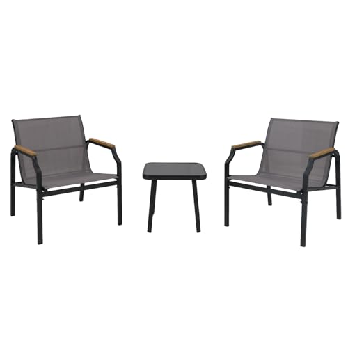 GIANTEX 3 TLG. Gartenmöbel Set, Balkonmöbel Kleiner Balkon, Balkon Möbel Balkonset für 2 Personen, Gartenlounge 2 Stühle & Tisch, Terrassenmöbel Outdoor Sitzgruppe, Gartengarnitur aus Textilene von GIANTEX