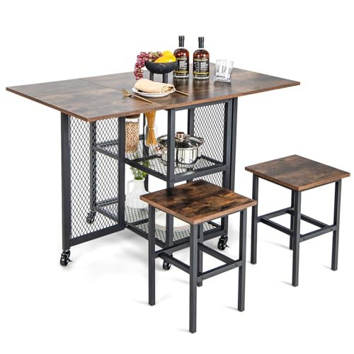 GIANTEX 3-teiliges erweiterbares Esstisch-Set, zusammenklappbar mit klappbaren Blättern mit 2 Hockern, abschließbaren Rädern, 2 Ablageflächen aus Netzstoff, für kleine Orte, MY44564FIES GIANTEX 3-teiliges erweiterbares Esstisch-Set, zusammenklappbar mit klappbaren Blättern mit 2 Hockern, abschließbaren Rädern, 2 Ablageflächen aus Netzstoff, für kleine Orte, MY44564FIES von GIANTEX