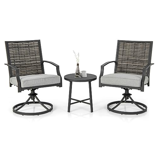GIANTEX 3er Gartenmöbel Set, Rattan Drehsessel Outdoor mit Couchtisch, Balkonmöbel Set Balkon 2 Personen, Terrassenmöbel Gartenstühle mit Kissen, Gartenlounge Set Gartengarnitur Gartenset Möbel von GIANTEX