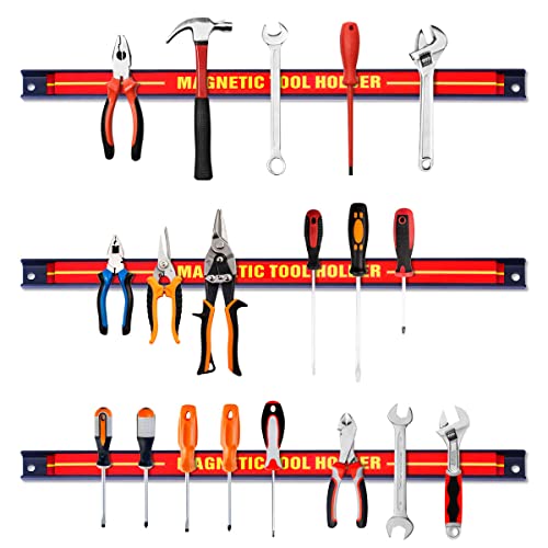 GIANTEX 3x Magnetleiste Werkzeug 46 cm Werkzeughalter Magnet stark Magnetschiene für Werkzeug Magnet Schiene Magnethalter Magnet Werkzeugleiste Wandhalter inkl. Montagematerial Werkstatt Rot von GIANTEX