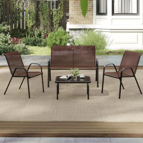 GIANTEX 4 TLG. Gartenmöbel Set, Gartenlounge Outdoor Möbelsets, Balkonmöbel Terrassenmöbel außen, Outdoor Sitzgruppe mit Couchtisch & Gartenbank & 2 Essstühle, Sitzgarnitur für 4 Personen, Balkonset GIANTEX 4 TLG. Gartenmöbel Set, Gartenlounge Outdoor Möbelsets, Balkonmöbel Terrassenmöbel außen, Outdoor Sitzgruppe mit Couchtisch & Gartenbank & 2 Essstühle, Sitzgarnitur für 4 Personen, Balkonset von GIANTEX