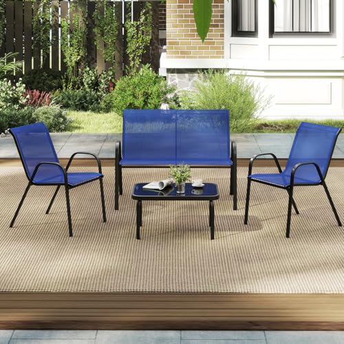 GIANTEX 4 TLG. Gartenmöbel Set, Gartenlounge Outdoor Möbelsets, Balkonmöbel Terrassenmöbel außen, Outdoor Sitzgruppe mit Couchtisch & Gartenbank & 2 Essstühle, Sitzgarnitur für 4 Personen, Balkonset von GIANTEX