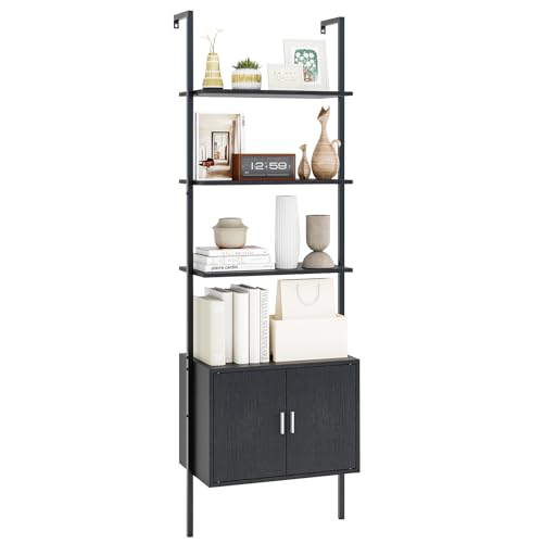 GIANTEX 5-stufiges Leiterregal, wandmontierte Bücherregal mit 1 Schrank, 60 x 35 x 184 cm, Standregal für Wohnzimmer, Home Office & Schlafzimmer von GIANTEX