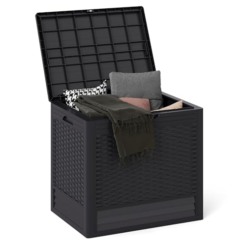 GIANTEX 96L Gartenbox, wasserdichte Auflagenbox für In- & Outdoor, abschließbarer Aufbewahrungsbox Rattanoptik, Kissenbox für Paketlieferung, Poolzubehör & Gartengeräte (Braun) von GIANTEX