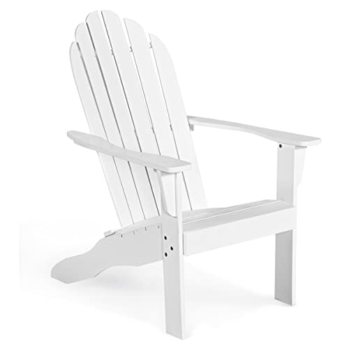 GIANTEX Adirondack Stuhl, Gartenstuhl Gartensessel aus Akazie Holz, Westport Chair Holzliege 160 kg belastbar, für Garten, Balkon, Terrasse (Weiß) von GIANTEX