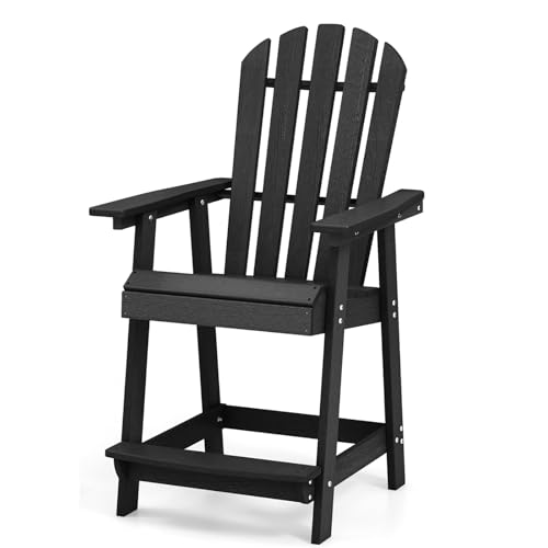 GIANTEX Adirondack Stuhl Hoch mit Fußstütze, Hochstuhl Gartenstuhl Balkonstuhl wetterfest aus HDPE, Barstuhl mit Armlehnen & lamellierte Sitzfläche & Rückenlehne, Outdoor Adirondack Chair 70x85x119 cm von GIANTEX