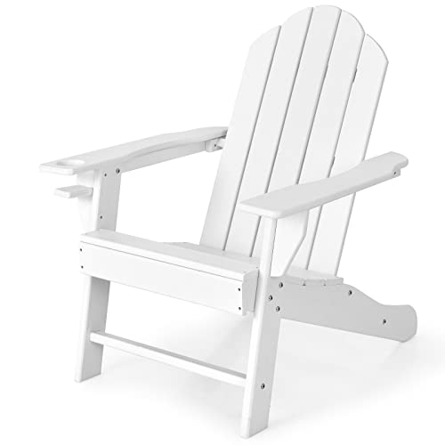 GIANTEX Adirondack Stuhl ergonomisch, Gartenstuhl Garten Sessel wetterfest, Westport Chair/Sessel mit Getränkehalter, Adirondack Chair bis 150 kg belastbar, Terrassenstuhl weiß von GIANTEX