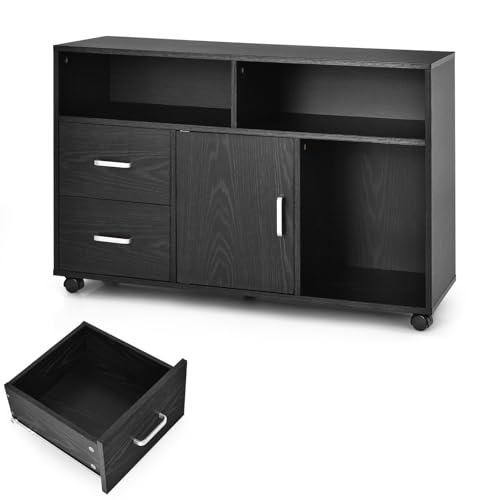 GIANTEX Aktenschrank auf Rollen, Rollcontainer mit Schubladen, mobiler Druckerständer für Home-Office & Büro, für Ordner, Dokumente, Papiere (Schwarz,100 x 35 x 65,5cm) von GIANTEX