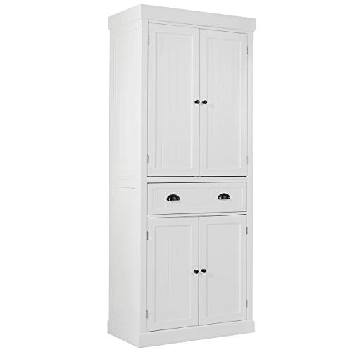 GIANTEX Aufbewahrungsschrank, Mehrzweckschrank mit 1 Schublade & 4 Türen, 76 x 40 x 183,5 cm Hochschrank für Küche, Wohnzimmer & Badezimmer, Badschrank aus Holz (Weiß) von GIANTEX