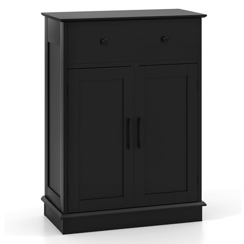 GIANTEX Badezimmerschrank, Badschrank mit 2 Schubladen & verstellbarem Regal, Aufbewahrungskommode mit Kippschutz, 56 x 30 x 80 cm Beistellschrank für Wohnzimmer & Schlafzimmer (Schwarz) von GIANTEX