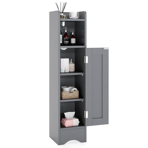 GIANTEX Badezimmerschrank, Badschrank schmal, Nischenschrank mit Ablage, verstellbaren Einlegeböden, Aufbewahrungsschrank für Badezimmer & Wohnzimmer, 19,5 × 18 × 80 cm (Grau) von GIANTEX