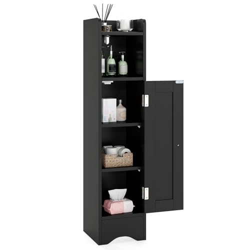 GIANTEX Badezimmerschrank, Badschrank schmal, Nischenschrank mit Ablage, verstellbaren Einlegeböden, Aufbewahrungsschrank für Badezimmer & Wohnzimmer, 19,5 × 18 × 80 cm (Schwarz) von GIANTEX