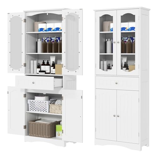 GIANTEX Badezimmerschrank, Hochschrank mit Schublade, 4 Türen & verstellbaren Abalgen, 60 x 30 x 160 cm, Aufbewahrungsschrank für Badezimmer, Flur, Küche & Wohnzimmer (Weiß) von GIANTEX