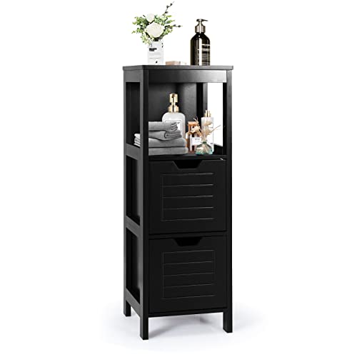 GIANTEX Badezimmerschrank, Schmaler Badeschrank mit 2 Schubladen, 30 x 30 x 89 cm, freistehender Schrank für Badezimmer & Wohnzimmer, Badkommode Aufbewahrungsschrank (Schwarz) von GIANTEX