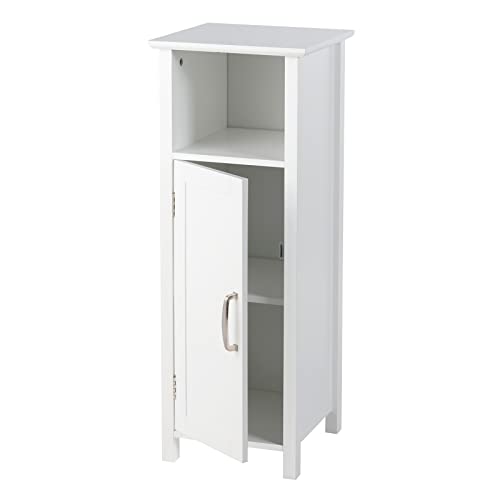 GIANTEX Badschrank schmal, Badezimmerschrank mit offener Ablage & Tür, 30 x 30 x 80 cm Badregal aus Holz, platzsparender Aufbewahrungsschrank für Badezimmer & Wohnzimmer (Weiß) von GIANTEX