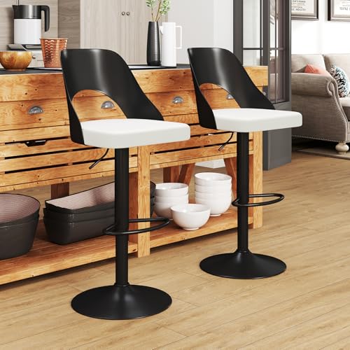 GIANTEX Barhocker 2er Set, Barstuhl Höhenverstellbar & 360° Drehbar, Küchenhocker mit Lehne, Drehstuhl Küchenstuhl mit Kunstledersitz, Thekenhocker Bistrohocker Sitzhöhe 63-83 cm (Schwarz) von GIANTEX