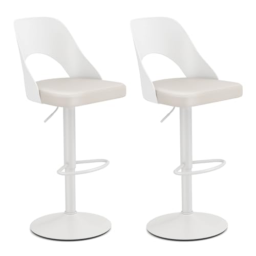 GIANTEX Barhocker 2er Set, Barstuhl Höhenverstellbar & 360° Drehbar, Küchenhocker mit Lehne, Drehstuhl Küchenstuhl mit Kunstledersitz, Thekenhocker Bistrohocker Sitzhöhe 63-83 cm (Weiß) von GIANTEX