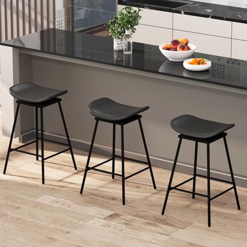 GIANTEX Barhocker 2er Set, Küchenhocker 360° Drehbar, Barstuhl Gepolstert mit Kunstleder, Thekenhocker mit Fußstütze, Bistrohocker Bar Hocker, Sitzhöhe 71,5 cm, Sitzhocker für Küche Esszimmer, Schwarz von GIANTEX