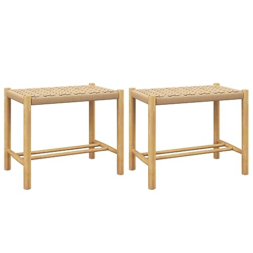 GIANTEX Barhocker 2er Set Barstühle, Esszimmerstühle Küchenstühle Holz & geflochtenem Papier, Tresenhocker Bistrohocker mit Fußstütze, Esszimmerhocker Küchenhocker Holzhocker Natur (56x36x45 cm) von GIANTEX