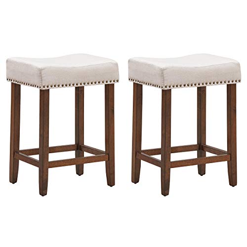 GIANTEX Barhocker 2er Set Barstuhl, Tresenhocker Bistrohocker gepolsterte Sitzfläche, Barstühle Hocker ohne Lehne, Hochhocker Thekenhocker anthrazit, mit Holzbeinen, 43 x 33 x 61 cm (beige) von GIANTEX