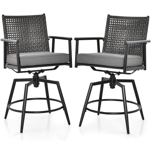 GIANTEX Barhocker 2er Set drehbar, Barstuhl Tresenhocker mit Rattan-Rückenlehne & Metallrahmen, Gartenstuhl Terrassenstuhl mit abnehmbarem Kissen, Bistrohocker Hochlehner Drehstuhl für Outdoor Schwarz GIANTEX Barhocker 2er Set drehbar, Barstuhl Tresenhocker mit Rattan-Rückenlehne & Metallrahmen, Gartenstuhl Terrassenstuhl mit abnehmbarem Kissen, Bistrohocker Hochlehner Drehstuhl für Outdoor Schwarz von GIANTEX