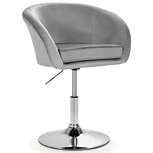 GIANTEX Barhocker höhenverstellbar Samt, Gepolsterter Barstuhl Polsterstuhl 360°drehbar, Drehhocker Drehstuhl Drehsessel ergonomisch mit Lehne, Akzentstuhl Esszimmerstuhl (Grau) von GIANTEX