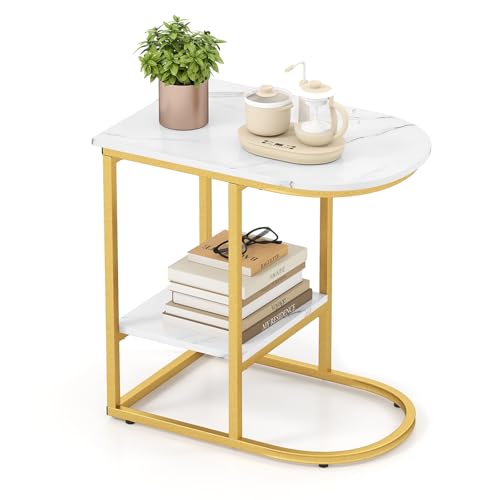 GIANTEX Beistelltisch Marmor Gold, Couchtisch Sofatisch C Form, Wohnzimmertisch 2 Ebenen, Kaffeetisch modern Design, Nachttisch Goldener Metallrahmen, für Wohnzimmer Schlafzimmer 60 x 40 x 60 cm GIANTEX Beistelltisch Marmor Gold, Couchtisch Sofatisch C Form, Wohnzimmertisch 2 Ebenen, Kaffeetisch modern Design, Nachttisch Goldener Metallrahmen, für Wohnzimmer Schlafzimmer 60 x 40 x 60 cm von GIANTEX