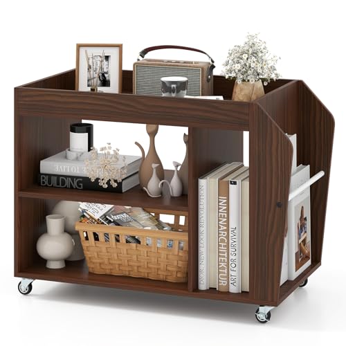 GIANTEX Beistelltisch mit Rollen, Beistellschrank 3 Ebenen, Nachttisch Nachtschrank Holz, Rollender Sofatisch kleiner Couchtisch, Side Table, Druckertisch Druckerständer Rollcontainer 76 x 39,5 x 55cm von GIANTEX