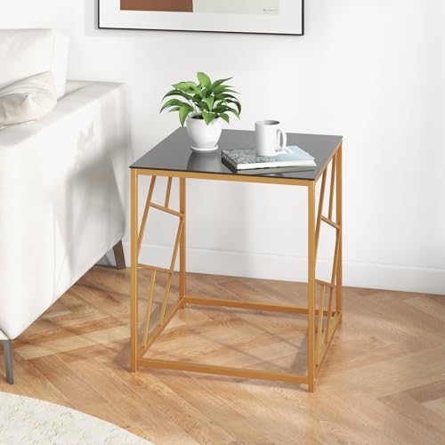 GIANTEX Beistelltisch mit Tischplatte aus gehärtetem Glas & robuster Metallstruktur, moderner Freizeittisch als Dekoration für Wohnzimmer, Studio, Gold und Schwarz GIANTEX Beistelltisch mit Tischplatte aus gehärtetem Glas & robuster Metallstruktur, moderner Freizeittisch als Dekoration für Wohnzimmer, Studio, Gold und Schwarz von GIANTEX