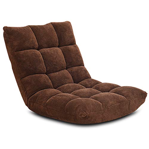 GIANTEX Bodenstuhl, Bodensessel gepolstert klappbar, 14-stufig verstellbares Bodenkissen mit Rückenlehne, Faules Sofa Meditationsstuhl Fensterstuhl (braun) von GIANTEX