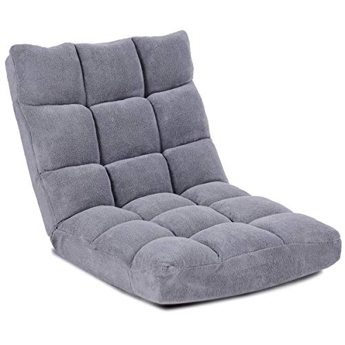 GIANTEX Bodenstuhl, Bodensessel gepolstert klappbar, 14-stufig verstellbares Bodenkissen mit Rückenlehne, Faules Sofa Meditationsstuhl Fensterstuhl (grau) von GIANTEX