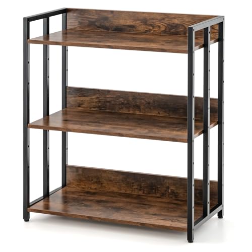 GIANTEX Bücherregal Industrial, Standregal 3 verstellbaren Ebenen mit Schutzklappen, Lagerregal Aufbewahrungsregal aus Holz & Metallrahmen, Multifunktionales Beistellregal 70 x 35 x 81 cm von GIANTEX