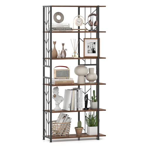 GIANTEX Bücherregal mit 6 Ebenen, Standregal mit Metallrahmen & Kippsicherung, Freistehendes Regal für Wohnzimmer, Küche & Büro, 80 x 31 x 180 cm (Schwarz + Braun) von GIANTEX