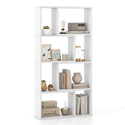 GIANTEX Bücherregal mit 8 Fächern, Raumteiler Regal 60 x 20 x 120 cm, Standregal Holz mit 2 Kippschutzvorrichtungen, Würfelregal für Wohnzimmer & Kinderzimmer (Weiß) von GIANTEX