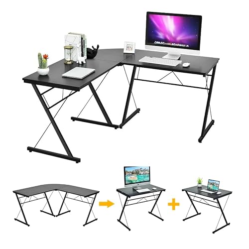 GIANTEX Computertisch Eckschreibtisch L-Form Schreibtisch PC-Tisch X-förmigen Tischbeinen Computerschreibtisch Winkelschreibtisch Bürotisch Ecktisch Gaming-Tisch für Arbeitszimmer (Schwarz) von GIANTEX