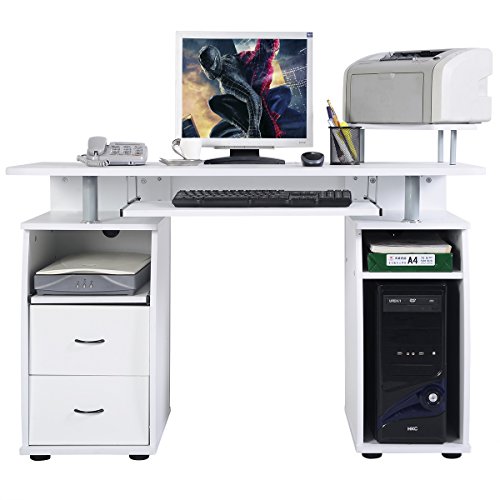 GIANTEX Computertisch Schreibtisch PC-Tisch Bürotisch Arbeitstisch mit Tastaturauszug Regalen Schubladen Druckerablage Farbwahl, 120 x 55 x 85cm von GIANTEX