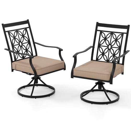 GIANTEX Drehstühle aus Metall im 2er-Set, Bistrostühle aus Stoff mit gebogenen Armlehnen, robustem Metallrahmen und weichem Sitzkissen, komfortable Terrassenstühle für Garten, Terrasse, Bistro von GIANTEX