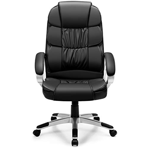 GIANTEX Drehstuhl mit Rollen, Bürostuhl Freizeitstuhl Höhenverstellbar, bis zu 150 kg belastbar, Arbeitsstuhl Chefsessel aus PU-Leder für Büro Arbeitszimmer, schwarz von GIANTEX